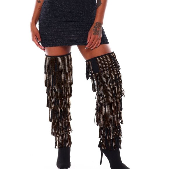 Over The Knee In Fringe Lace Heel Boot - Picture 1 of 6